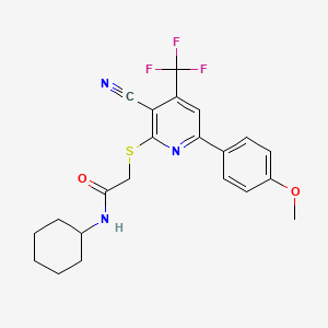 molecular formula C22H22F3N3O2S B4189548 2-{[3-cyano-6-(4-methoxyphenyl)-4-(trifluoromethyl)-2-pyridinyl]thio}-N-cyclohexylacetamide 