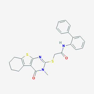 molecular formula C25H23N3O2S2 B418955 N-[1,1'-biphenyl]-2-yl-2-[(3-methyl-4-oxo-3,4,5,6,7,8-hexahydro[1]benzothieno[2,3-d]pyrimidin-2-yl)sulfanyl]acetamide 