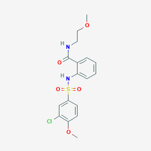 molecular formula C17H19ClN2O5S B4189599 2-{[(3-chloro-4-methoxyphenyl)sulfonyl]amino}-N-(2-methoxyethyl)benzamide 