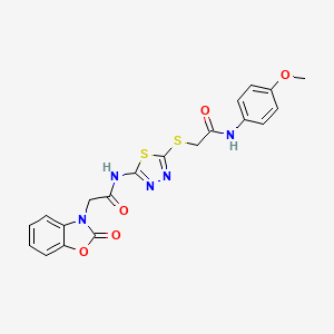 molecular formula C20H17N5O5S2 B4189628 N-[5-({2-[(4-methoxyphenyl)amino]-2-oxoethyl}thio)-1,3,4-thiadiazol-2-yl]-2-(2-oxo-1,3-benzoxazol-3(2H)-yl)acetamide 