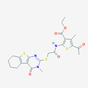 Ethyl 5-acetyl-4-methyl-2-({[(3-methyl-4-oxo-3,4,5,6,7,8-hexahydro[1]benzothieno[2,3-d]pyrimidin-2-yl)sulfanyl]acetyl}amino)-3-thiophenecarboxylate