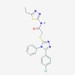 molecular formula C20H17ClN6OS2 B418970 2-{[5-(4-chlorophenyl)-4-phenyl-4H-1,2,4-triazol-3-yl]sulfanyl}-N-(5-ethyl-1,3,4-thiadiazol-2-yl)acetamide 