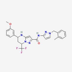 molecular formula C26H25F3N6O2 B4189714 5-(3-methoxyphenyl)-N-[1-(2-methylbenzyl)-1H-pyrazol-3-yl]-7-(trifluoromethyl)-4,5,6,7-tetrahydropyrazolo[1,5-a]pyrimidine-2-carboxamide 