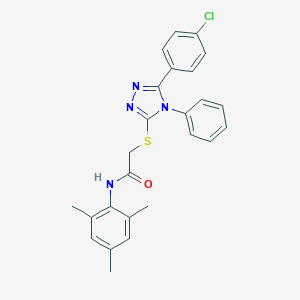 molecular formula C25H23ClN4OS B418972 2-{[5-(4-chlorophenyl)-4-phenyl-4H-1,2,4-triazol-3-yl]sulfanyl}-N-mesitylacetamide 