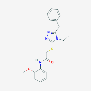 molecular formula C20H22N4O2S B418973 2-[(5-benzyl-4-ethyl-4H-1,2,4-triazol-3-yl)sulfanyl]-N-(2-methoxyphenyl)acetamide 