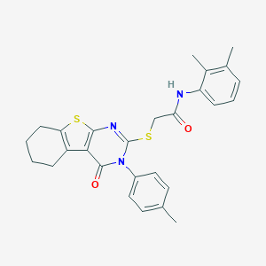 molecular formula C27H27N3O2S2 B418977 N-(2,3-dimethylphenyl)-2-[[3-(4-methylphenyl)-4-oxo-5,6,7,8-tetrahydro-[1]benzothiolo[2,3-d]pyrimidin-2-yl]sulfanyl]acetamide CAS No. 332947-12-3