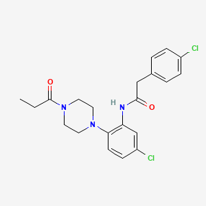 molecular formula C21H23Cl2N3O2 B4189796 2-(4-chlorophenyl)-N-[5-chloro-2-(4-propionyl-1-piperazinyl)phenyl]acetamide 