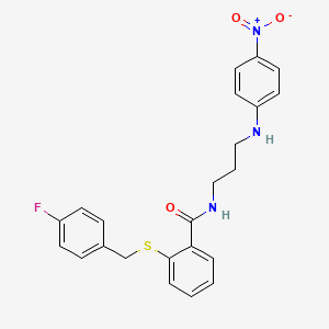 molecular formula C23H22FN3O3S B4189821 2-[(4-fluorobenzyl)thio]-N-{3-[(4-nitrophenyl)amino]propyl}benzamide 
