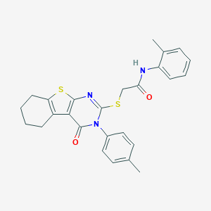 molecular formula C26H25N3O2S2 B418986 N-(2-methylphenyl)-2-[[3-(4-methylphenyl)-4-oxo-5,6,7,8-tetrahydro-[1]benzothiolo[2,3-d]pyrimidin-2-yl]sulfanyl]acetamide CAS No. 332947-16-7