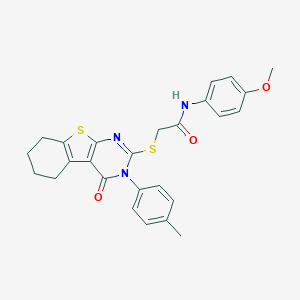 molecular formula C26H25N3O3S2 B418987 N-(4-methoxyphenyl)-2-[[3-(4-methylphenyl)-4-oxo-5,6,7,8-tetrahydro-[1]benzothiolo[2,3-d]pyrimidin-2-yl]sulfanyl]acetamide CAS No. 332947-19-0