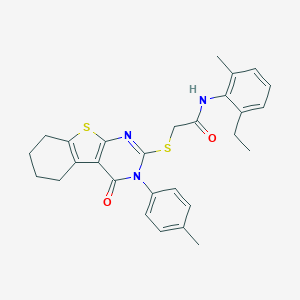 molecular formula C28H29N3O2S2 B418990 N-(2-ethyl-6-methylphenyl)-2-[[3-(4-methylphenyl)-4-oxo-5,6,7,8-tetrahydro-[1]benzothiolo[2,3-d]pyrimidin-2-yl]sulfanyl]acetamide CAS No. 332947-23-6