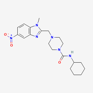 molecular formula C20H28N6O3 B4189938 N-cyclohexyl-4-[(1-methyl-5-nitro-1H-benzimidazol-2-yl)methyl]-1-piperazinecarboxamide 
