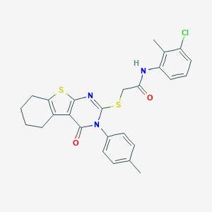 molecular formula C26H24ClN3O2S2 B418994 N-(3-chloro-2-methylphenyl)-2-[[3-(4-methylphenyl)-4-oxo-5,6,7,8-tetrahydro-[1]benzothiolo[2,3-d]pyrimidin-2-yl]sulfanyl]acetamide CAS No. 332947-26-9