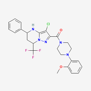 molecular formula C25H25ClF3N5O2 B4189943 3-chloro-2-{[4-(2-methoxyphenyl)-1-piperazinyl]carbonyl}-5-phenyl-7-(trifluoromethyl)-4,5,6,7-tetrahydropyrazolo[1,5-a]pyrimidine 