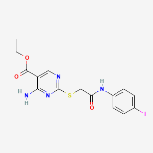 molecular formula C15H15IN4O3S B4189992 ethyl 4-amino-2-({2-[(4-iodophenyl)amino]-2-oxoethyl}thio)-5-pyrimidinecarboxylate 