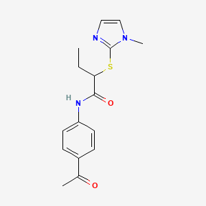 molecular formula C16H19N3O2S B4190040 N-(4-acetylphenyl)-2-[(1-methyl-1H-imidazol-2-yl)thio]butanamide 