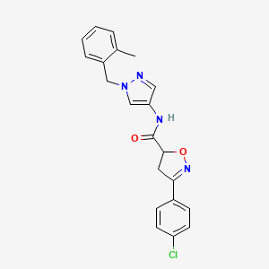 molecular formula C21H19ClN4O2 B4190048 3-(4-chlorophenyl)-N-[1-(2-methylbenzyl)-1H-pyrazol-4-yl]-4,5-dihydro-5-isoxazolecarboxamide 