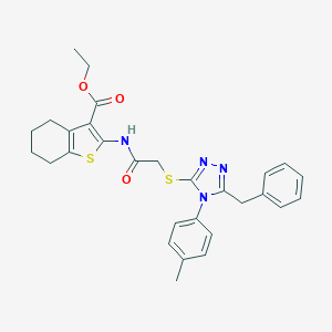 molecular formula C29H30N4O3S2 B419005 ethyl 2-[({[5-benzyl-4-(4-methylphenyl)-4H-1,2,4-triazol-3-yl]sulfanyl}acetyl)amino]-4,5,6,7-tetrahydro-1-benzothiophene-3-carboxylate 