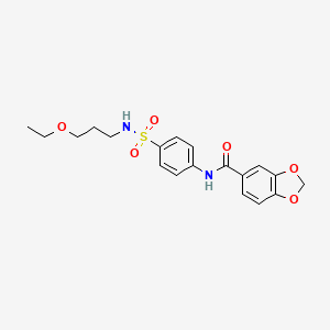 molecular formula C19H22N2O6S B4190065 N-(4-{[(3-ethoxypropyl)amino]sulfonyl}phenyl)-1,3-benzodioxole-5-carboxamide 