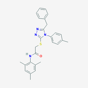 molecular formula C27H28N4OS B419010 2-{[5-benzyl-4-(4-methylphenyl)-4H-1,2,4-triazol-3-yl]sulfanyl}-N-mesitylacetamide 