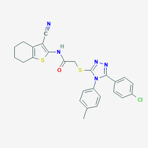 molecular formula C26H22ClN5OS2 B419017 2-{[5-(4-chlorophenyl)-4-(4-methylphenyl)-4H-1,2,4-triazol-3-yl]sulfanyl}-N-(3-cyano-4,5,6,7-tetrahydro-1-benzothien-2-yl)acetamide 