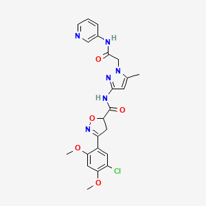 molecular formula C23H23ClN6O5 B4190174 3-(5-chloro-2,4-dimethoxyphenyl)-N-{5-methyl-1-[2-oxo-2-(3-pyridinylamino)ethyl]-1H-pyrazol-3-yl}-4,5-dihydro-5-isoxazolecarboxamide 