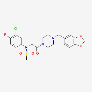 molecular formula C21H23ClFN3O5S B4190213 N-{2-[4-(1,3-benzodioxol-5-ylmethyl)-1-piperazinyl]-2-oxoethyl}-N-(3-chloro-4-fluorophenyl)methanesulfonamide 