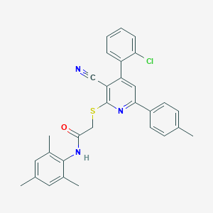 2-{[4-(2-chlorophenyl)-3-cyano-6-(4-methylphenyl)-2-pyridinyl]sulfanyl}-N-mesitylacetamide