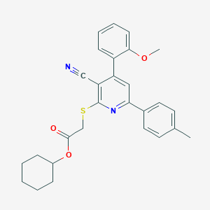 molecular formula C28H28N2O3S B419027 Cyclohexyl 2-((3-cyano-4-(2-methoxyphenyl)-6-(p-tolyl)pyridin-2-yl)thio)acetate CAS No. 443740-36-1