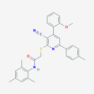 2-{[3-cyano-4-(2-methoxyphenyl)-6-(4-methylphenyl)-2-pyridinyl]sulfanyl}-N-mesitylacetamide