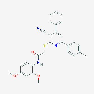 molecular formula C29H25N3O3S B419033 2-{[3-cyano-6-(4-methylphenyl)-4-phenyl-2-pyridinyl]sulfanyl}-N-(2,4-dimethoxyphenyl)acetamide 