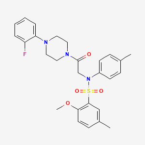 molecular formula C27H30FN3O4S B4190368 N-{2-[4-(2-fluorophenyl)-1-piperazinyl]-2-oxoethyl}-2-methoxy-5-methyl-N-(4-methylphenyl)benzenesulfonamide 