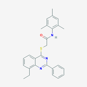 molecular formula C27H27N3OS B419040 2-[(8-ethyl-2-phenyl-4-quinazolinyl)sulfanyl]-N-mesitylacetamide 