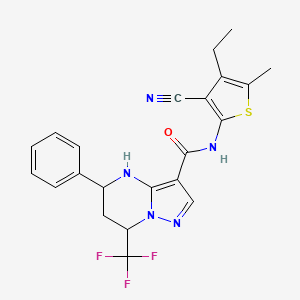 molecular formula C22H20F3N5OS B4190407 N-(3-cyano-4-ethyl-5-methyl-2-thienyl)-5-phenyl-7-(trifluoromethyl)-4,5,6,7-tetrahydropyrazolo[1,5-a]pyrimidine-3-carboxamide 