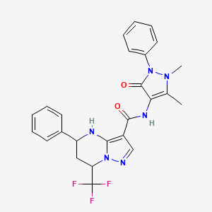molecular formula C25H23F3N6O2 B4190437 N-(1,5-dimethyl-3-oxo-2-phenyl-2,3-dihydro-1H-pyrazol-4-yl)-5-phenyl-7-(trifluoromethyl)-4,5,6,7-tetrahydropyrazolo[1,5-a]pyrimidine-3-carboxamide 