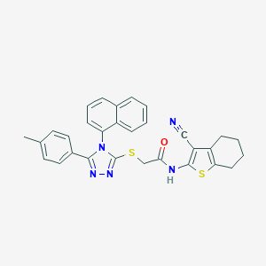 molecular formula C30H25N5OS2 B419048 N-(3-cyano-4,5,6,7-tetrahydro-1-benzothien-2-yl)-2-{[5-(4-methylphenyl)-4-(1-naphthyl)-4H-1,2,4-triazol-3-yl]sulfanyl}acetamide 