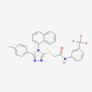 molecular formula C28H21F3N4OS B419049 2-{[5-(4-methylphenyl)-4-(1-naphthyl)-4H-1,2,4-triazol-3-yl]sulfanyl}-N-[3-(trifluoromethyl)phenyl]acetamide 