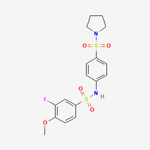 molecular formula C17H19IN2O5S2 B4190544 3-iodo-4-methoxy-N-[4-(1-pyrrolidinylsulfonyl)phenyl]benzenesulfonamide 
