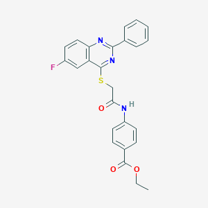 molecular formula C25H20FN3O3S B419061 Ethyl 4-({[(6-fluoro-2-phenyl-4-quinazolinyl)sulfanyl]acetyl}amino)benzoate 