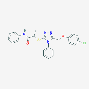 molecular formula C24H21ClN4O2S B419063 2-({5-[(4-chlorophenoxy)methyl]-4-phenyl-4H-1,2,4-triazol-3-yl}sulfanyl)-N-phenylpropanamide 