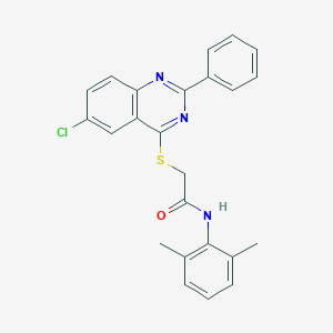 molecular formula C24H20ClN3OS B419067 2-[(6-chloro-2-phenyl-4-quinazolinyl)sulfanyl]-N-(2,6-dimethylphenyl)acetamide 