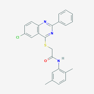 molecular formula C24H20ClN3OS B419070 2-[(6-chloro-2-phenyl-4-quinazolinyl)sulfanyl]-N-(2,5-dimethylphenyl)acetamide 