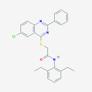molecular formula C26H24ClN3OS B419076 2-[(6-chloro-2-phenyl-4-quinazolinyl)sulfanyl]-N-(2,6-diethylphenyl)acetamide 