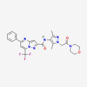 molecular formula C25H24F3N7O3 B4190796 N-{3,5-dimethyl-1-[2-(4-morpholinyl)-2-oxoethyl]-1H-pyrazol-4-yl}-5-phenyl-7-(trifluoromethyl)pyrazolo[1,5-a]pyrimidine-2-carboxamide 