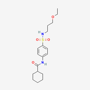 molecular formula C18H28N2O4S B4190815 N-(4-{[(3-ethoxypropyl)amino]sulfonyl}phenyl)cyclohexanecarboxamide 