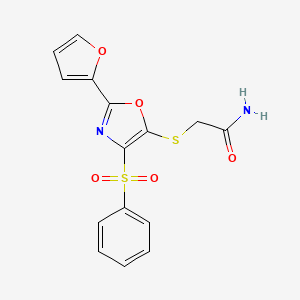 molecular formula C15H12N2O5S2 B4190834 2-{[2-(2-furyl)-4-(phenylsulfonyl)-1,3-oxazol-5-yl]thio}acetamide 