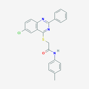 molecular formula C23H18ClN3OS B419086 2-[(6-chloro-2-phenyl-4-quinazolinyl)sulfanyl]-N-(4-methylphenyl)acetamide 