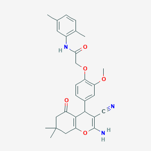molecular formula C29H31N3O5 B419088 2-[4-(2-amino-3-cyano-7,7-dimethyl-5-oxo-5,6,7,8-tetrahydro-4H-chromen-4-yl)-2-methoxyphenoxy]-N-(2,5-dimethylphenyl)acetamide 