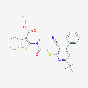 molecular formula C29H31N3O3S2 B419090 Ethyl 2-({[(6-tert-butyl-3-cyano-4-phenyl-2-pyridinyl)sulfanyl]acetyl}amino)-4,5,6,7-tetrahydro-1-benzothiophene-3-carboxylate 
