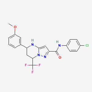 molecular formula C21H18ClF3N4O2 B4190910 N-(4-chlorophenyl)-5-(3-methoxyphenyl)-7-(trifluoromethyl)-4,5,6,7-tetrahydropyrazolo[1,5-a]pyrimidine-2-carboxamide 